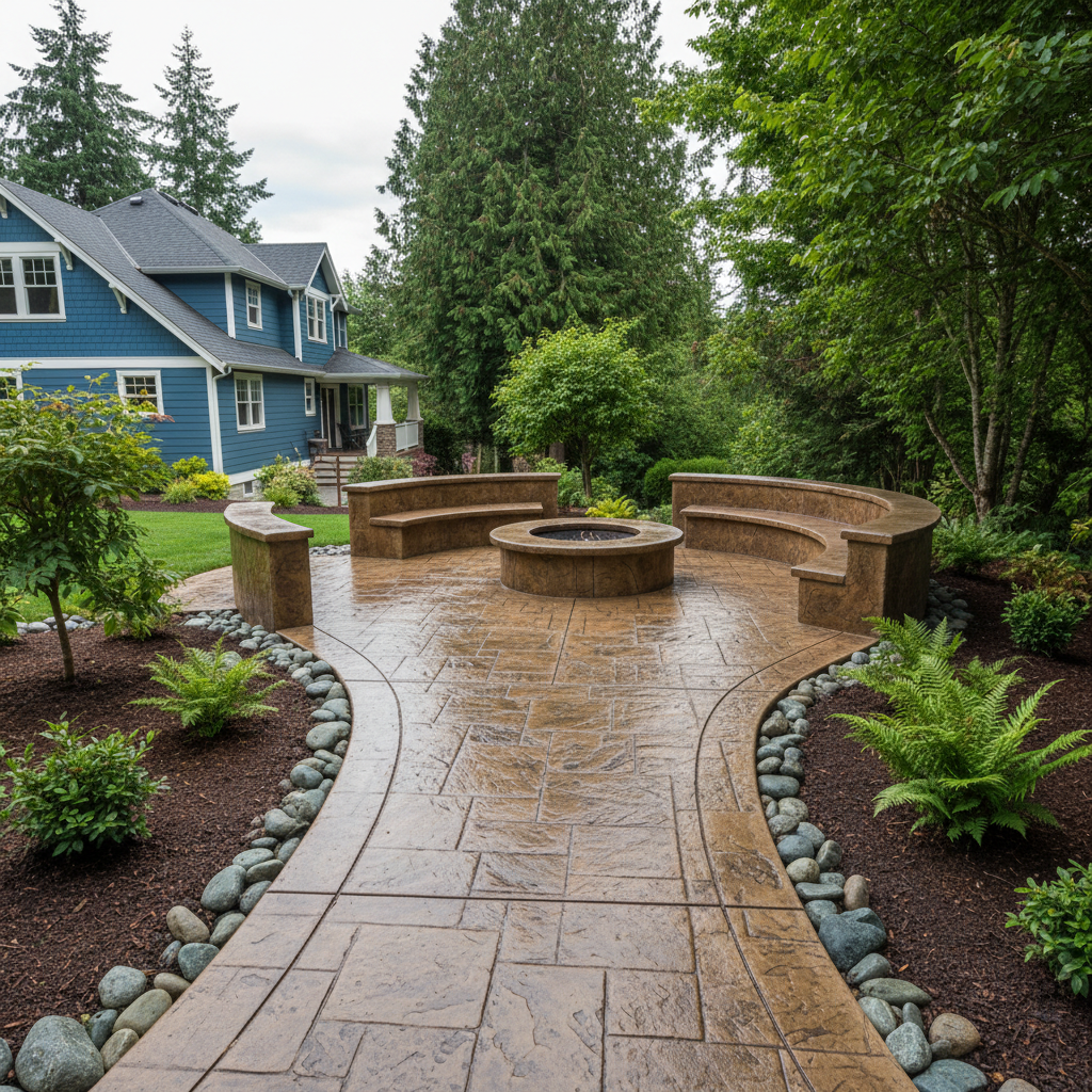 Completed stamped concrete work at a residential property in Lynnwood, WA