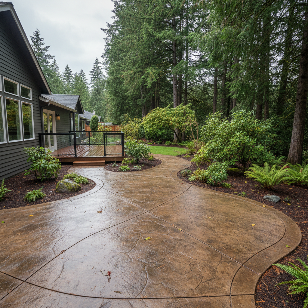 Completed concrete staining work at a residential property in Kirkland, WA