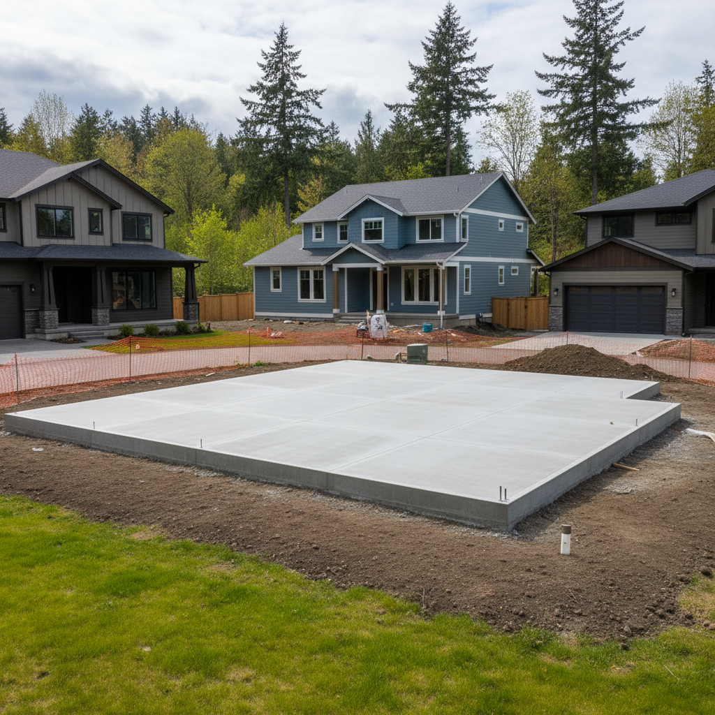 Completed concrete foundations work at a residential property in Redmond, WA