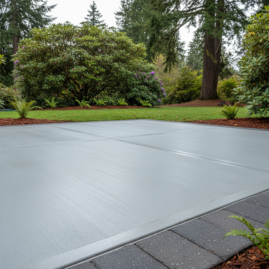 Completed concrete patios work at a residential property in Lynnwood, WA
