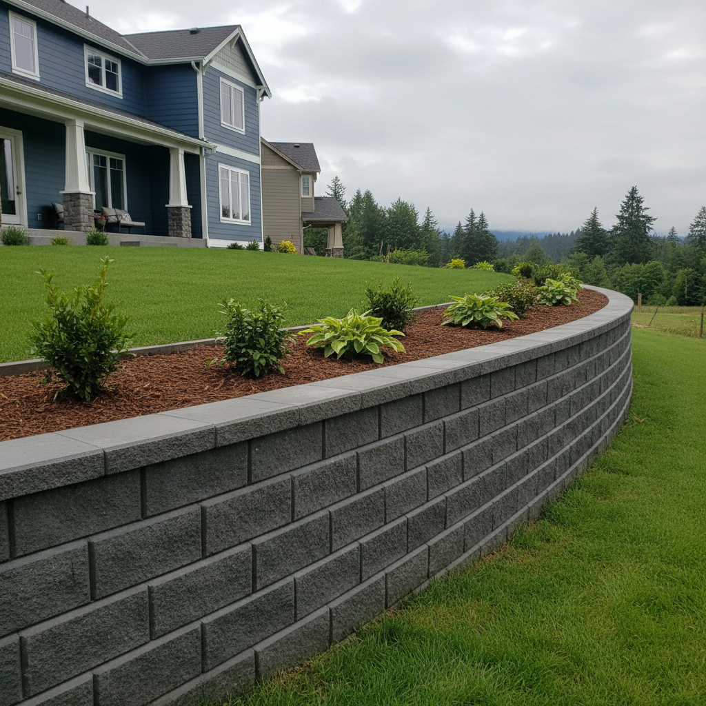 Completed concrete retaining walls work at a residential property in Kirkland, WA