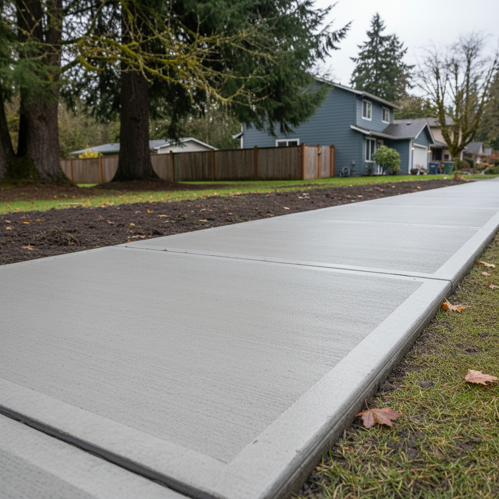 Completed concrete sidewalks work at a residential property in Lynnwood, WA