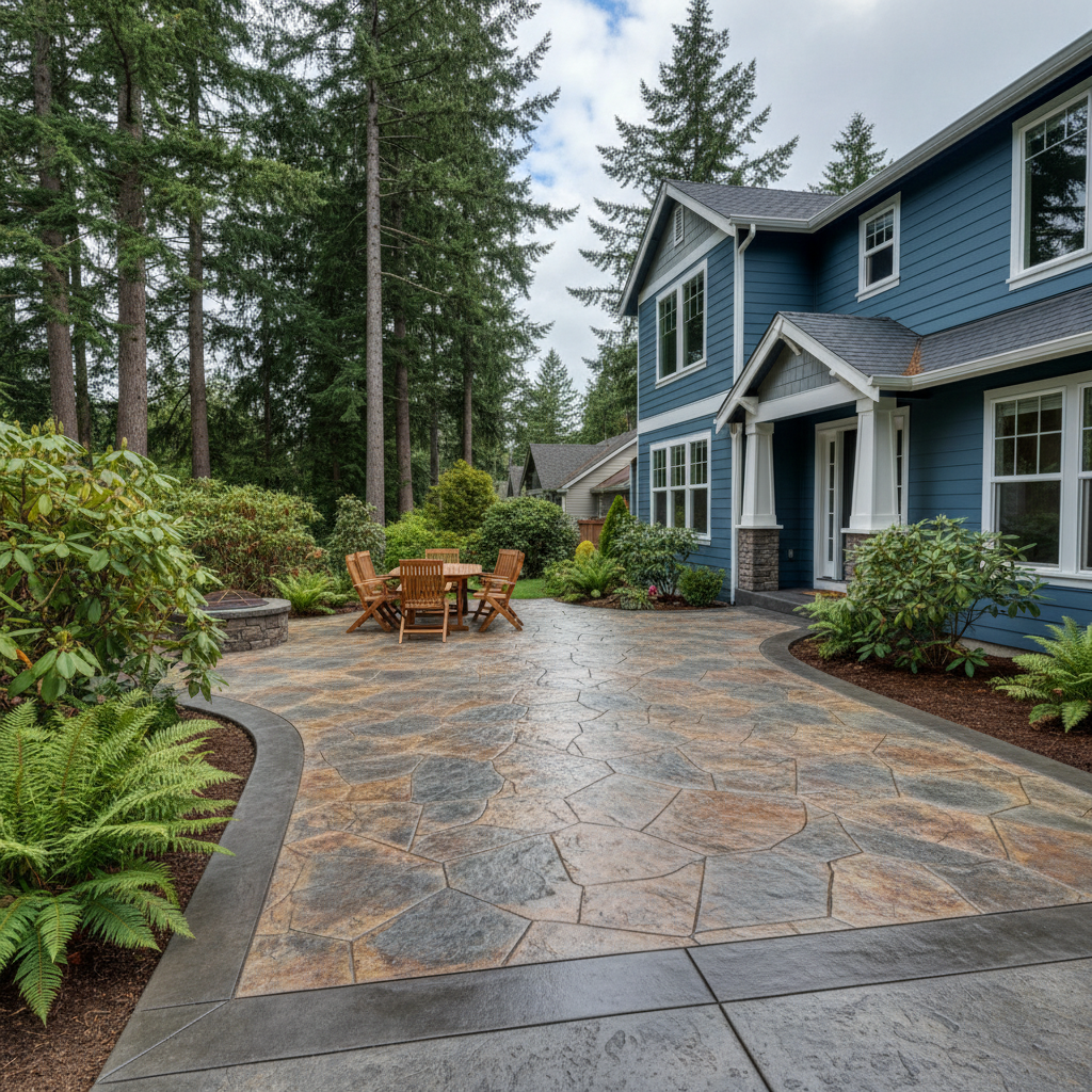 Completed stamped concrete work at a residential property in Bremerton, WA