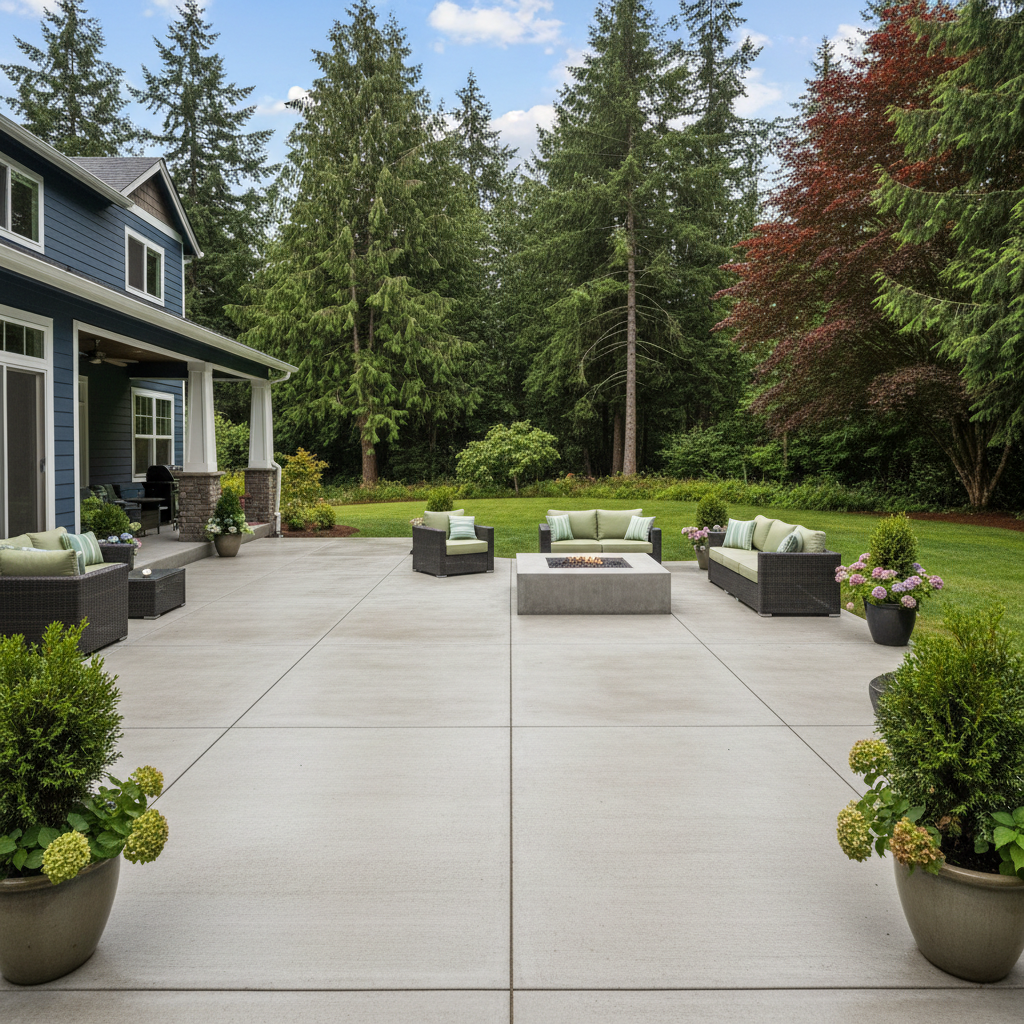 Completed concrete patios work at a residential property in Kirkland, WA