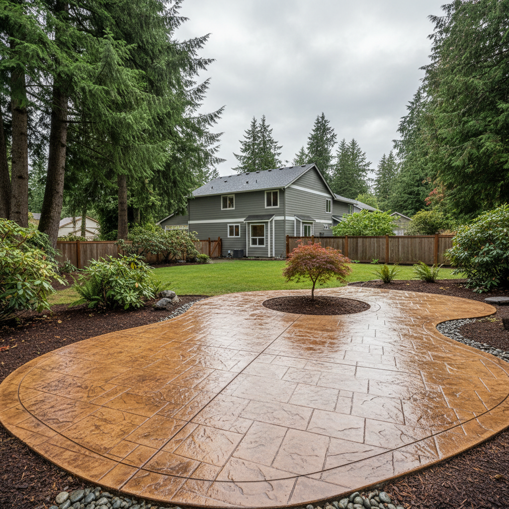 Completed stamped concrete work at a residential property in Lynnwood, WA
