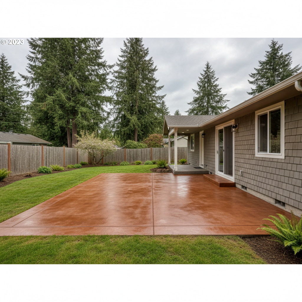 Completed concrete staining work at a residential property in Kirkland, WA