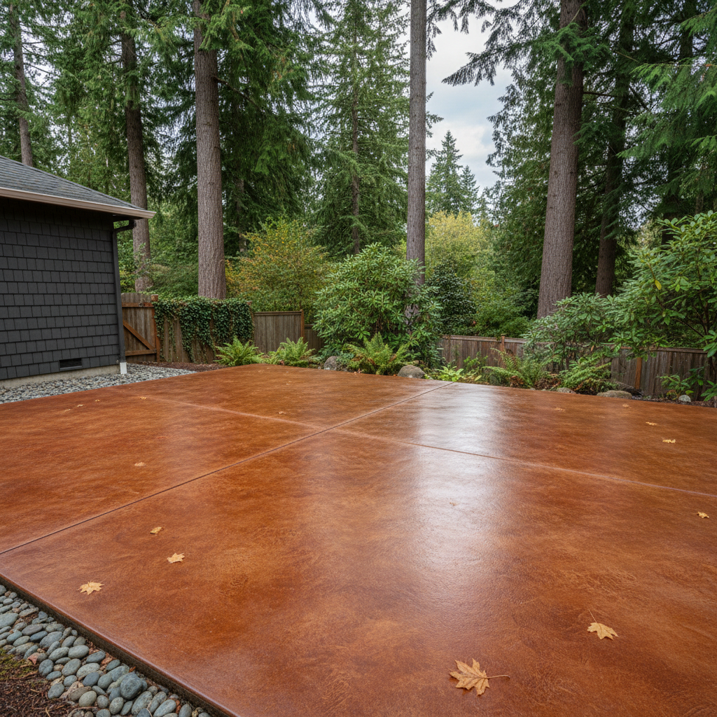 Completed concrete staining work at a residential property in Kenmore, WA