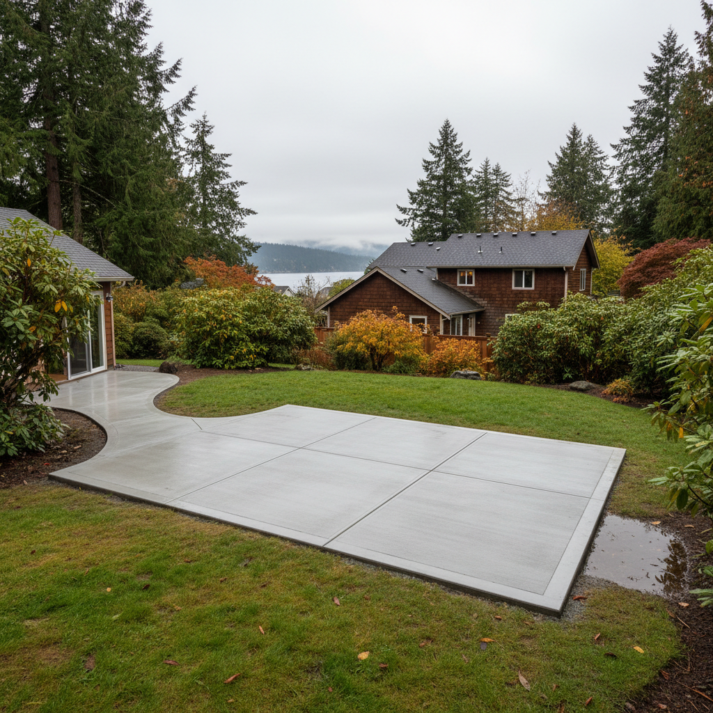 Completed concrete installation work at a residential property in Kenmore, WA