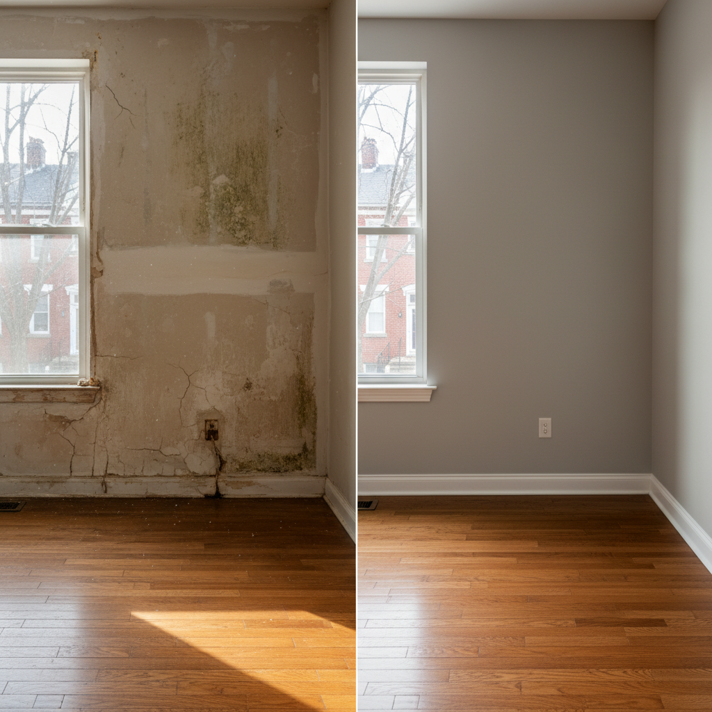 Completed emergency water cleanup work at a residential property in Washington, DC