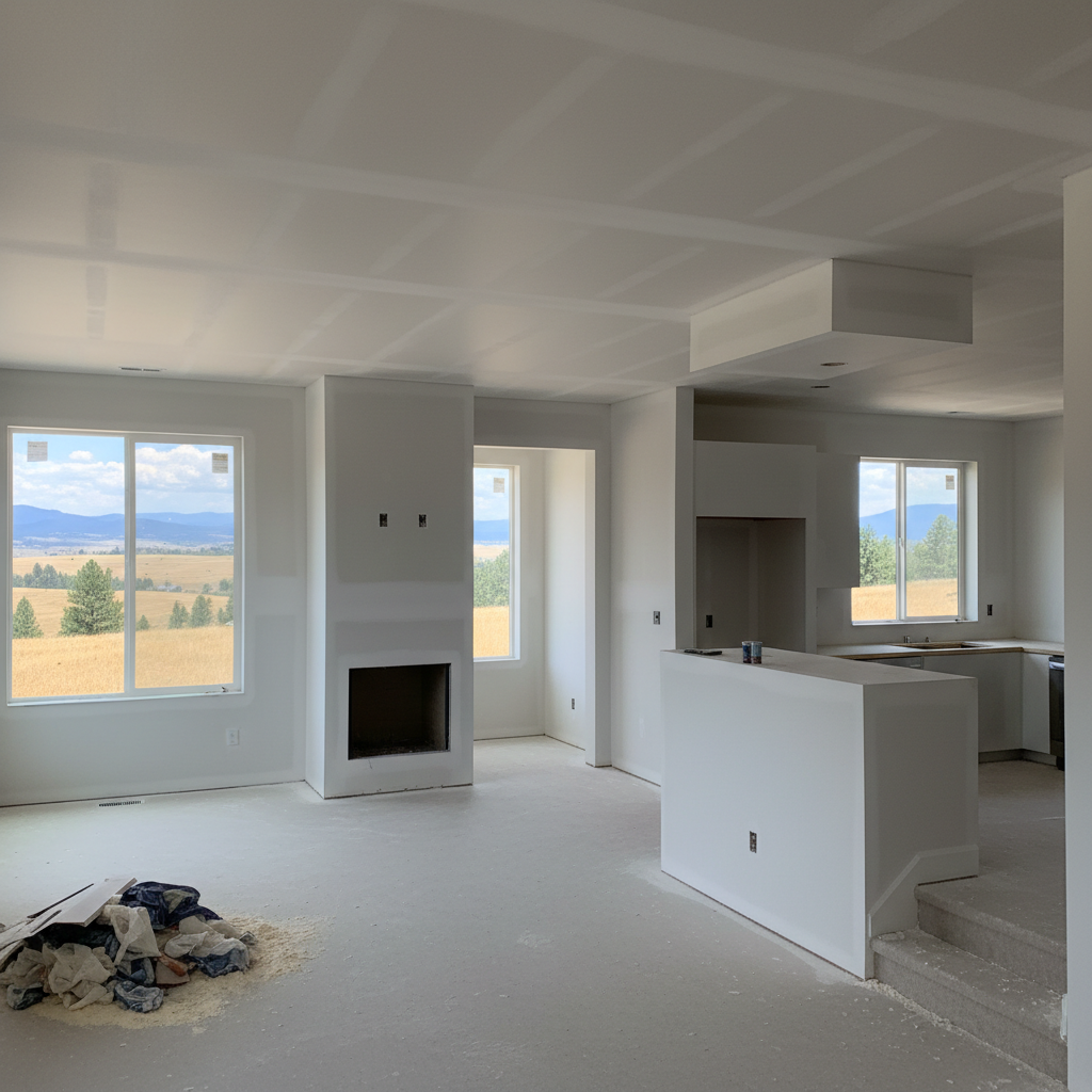 Completed sheetrock installation work at a residential property in Spokane, WA