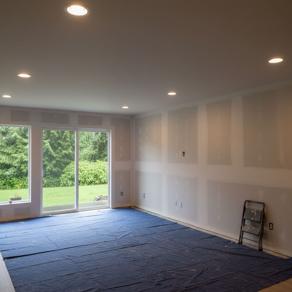Completed drywall hanging work at a residential property in Tacoma, WA