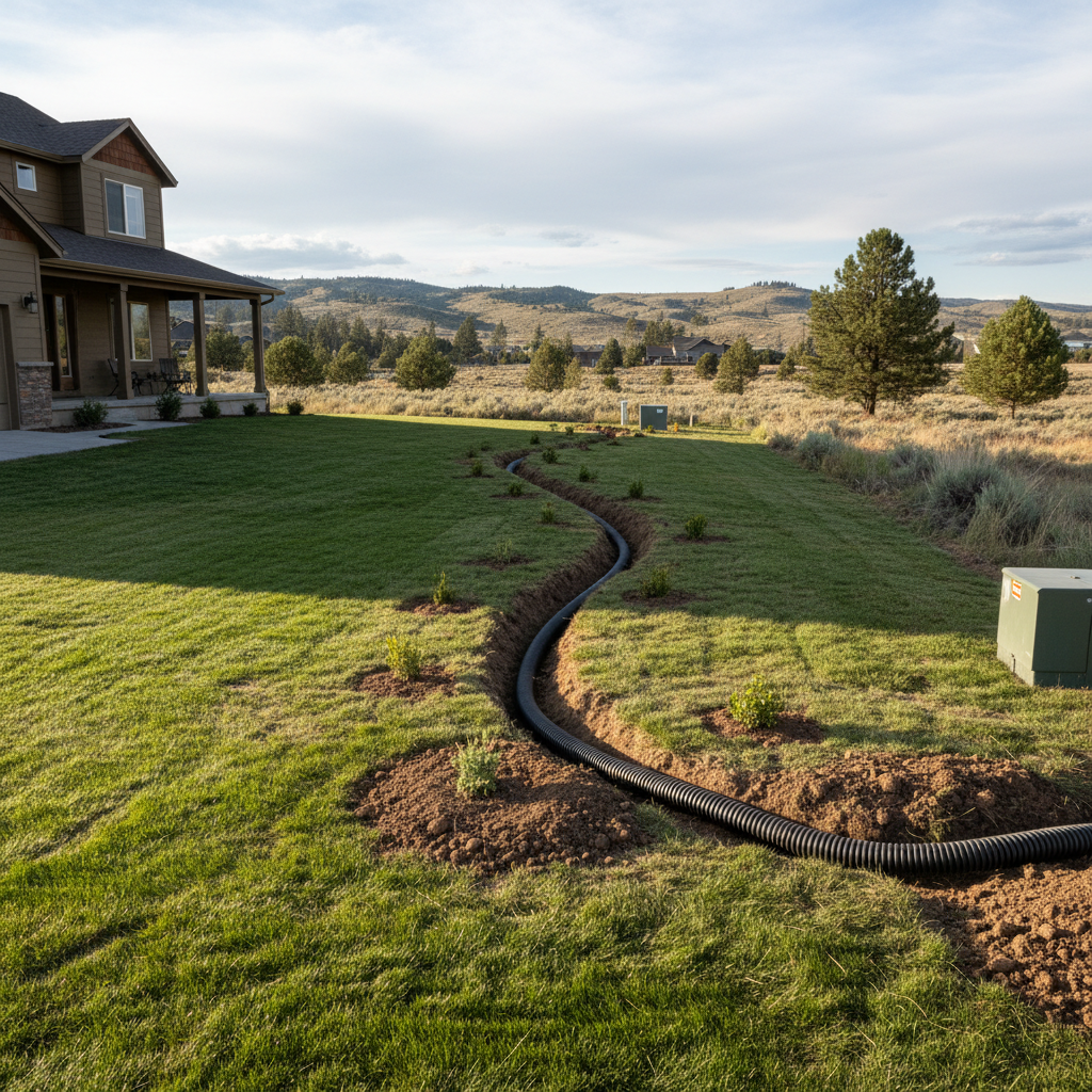 Completed utility trenching work at a residential property in Moses Lake, WA