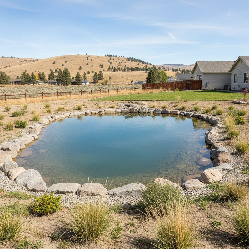 Completed pond excavation work at a residential property in Moses Lake, WA