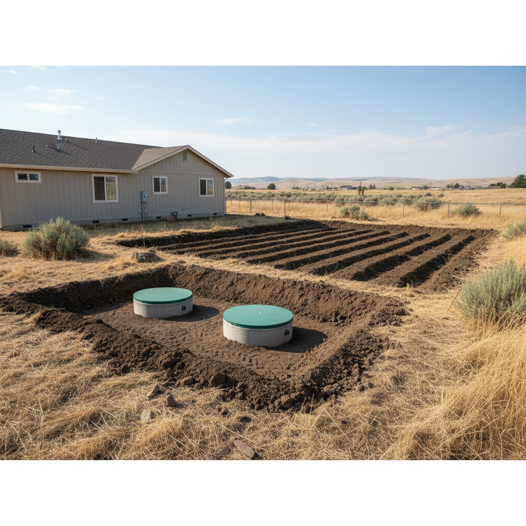 Completed septic excavation work at a residential property in Moses Lake, WA
