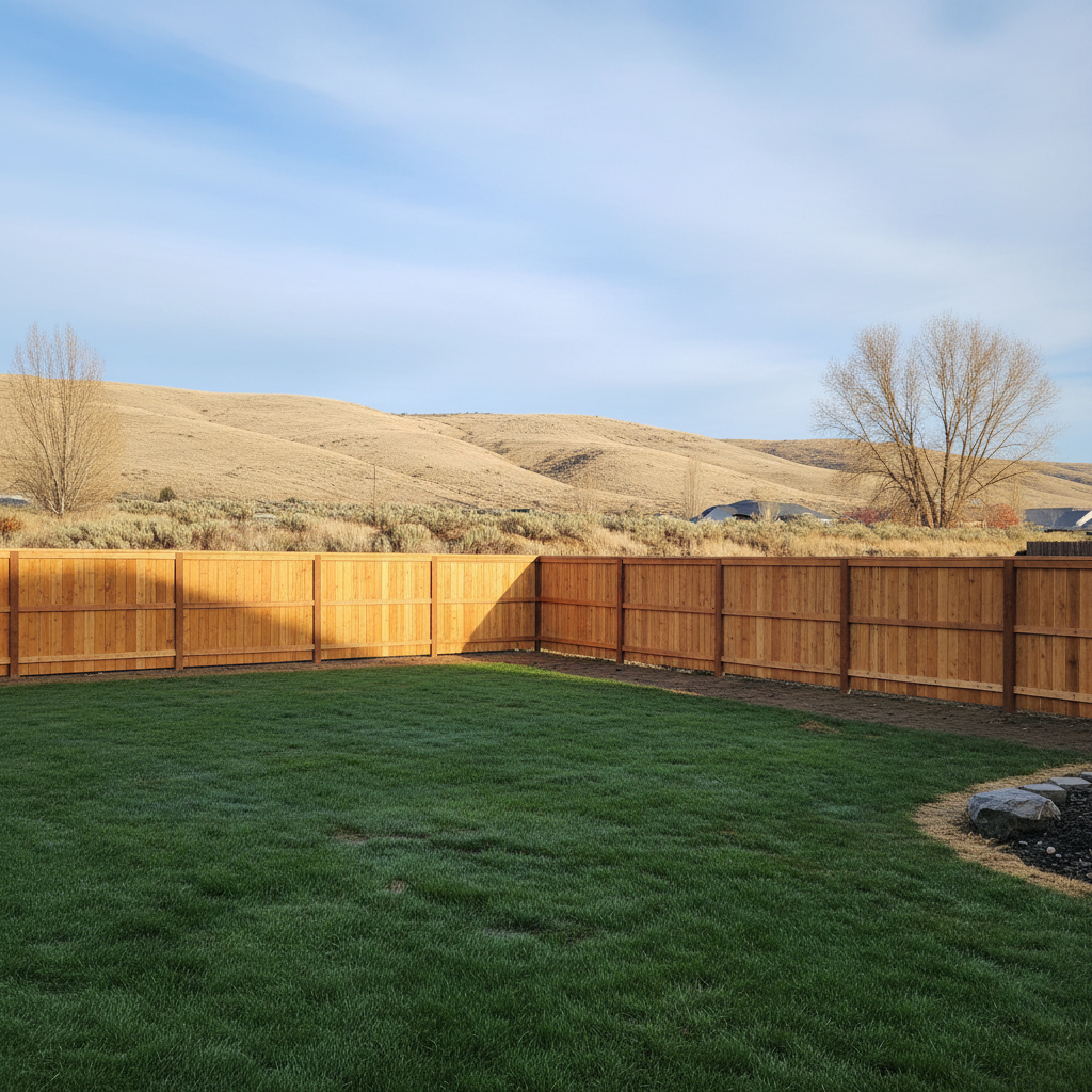 Completed wood fence installation work at a residential property in Moses Lake, WA