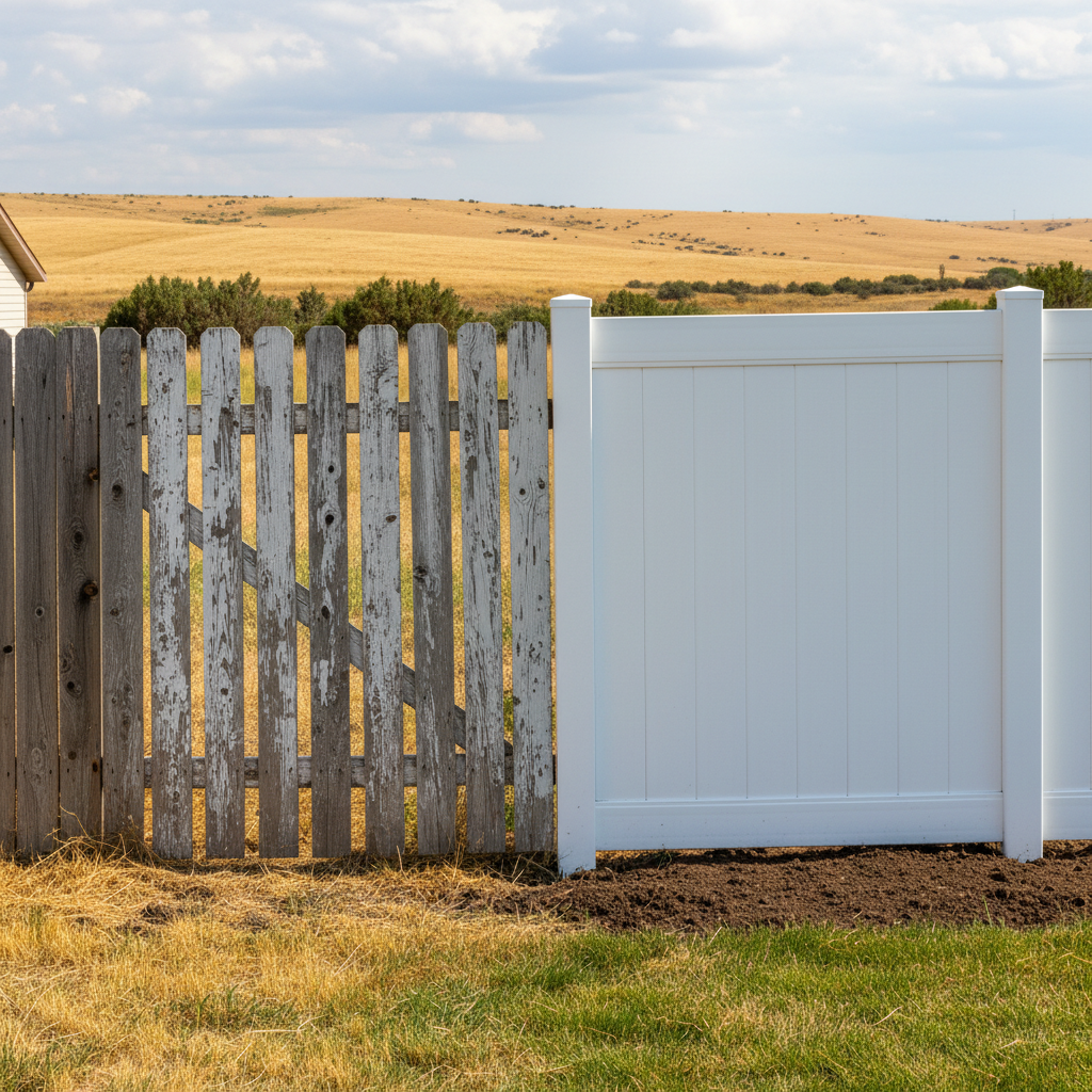 Completed vinyl fence installation work at a residential property in Othello, WA