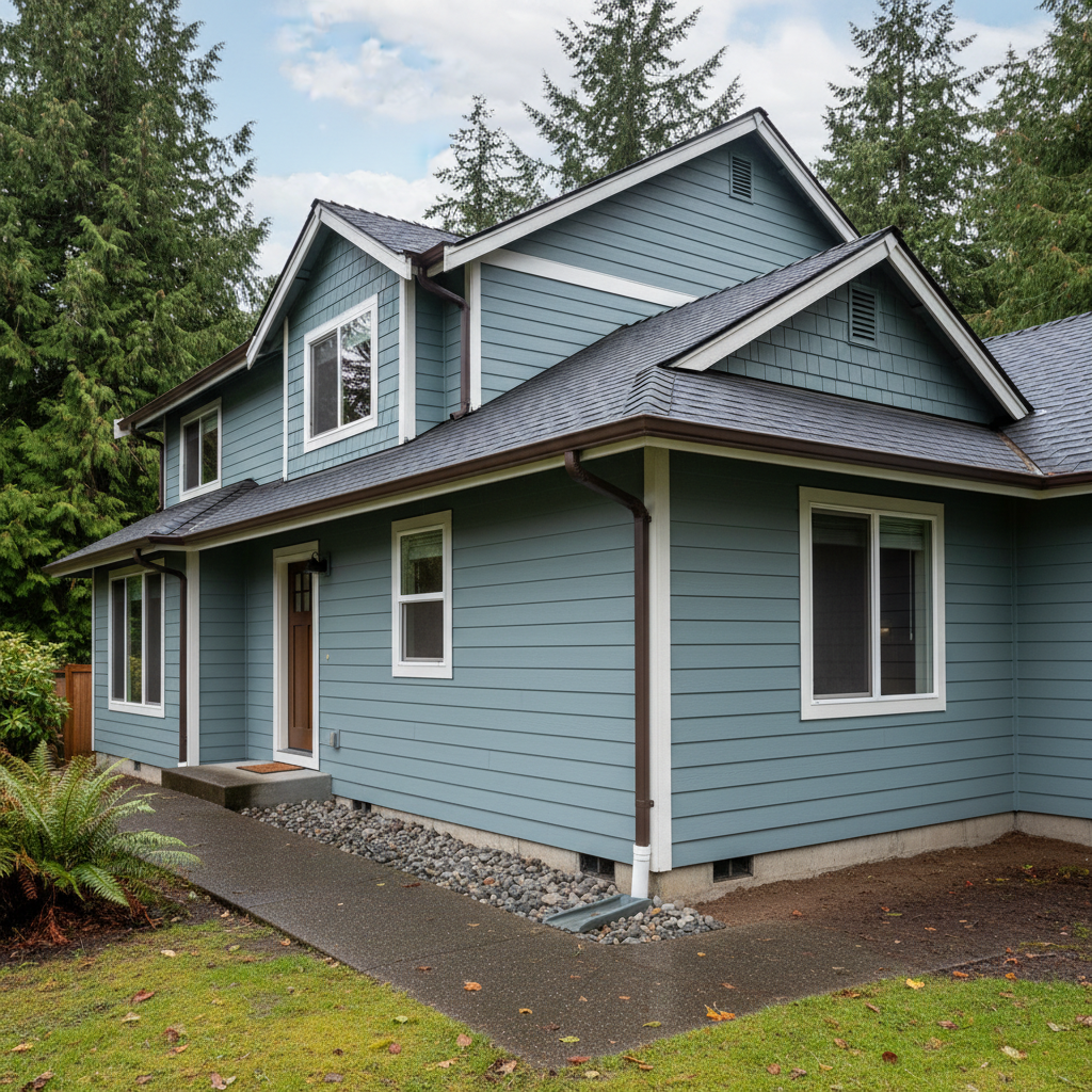 Completed gutter installation work at a residential property in Kent, WA