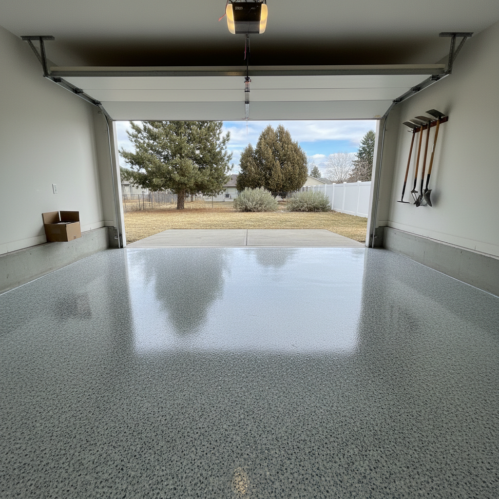 Completed epoxy floor coating work at a residential property in Richland, WA
