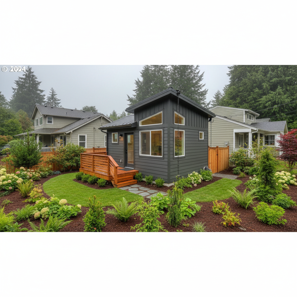 Completed tiny homes work at a residential property in Seattle, WA