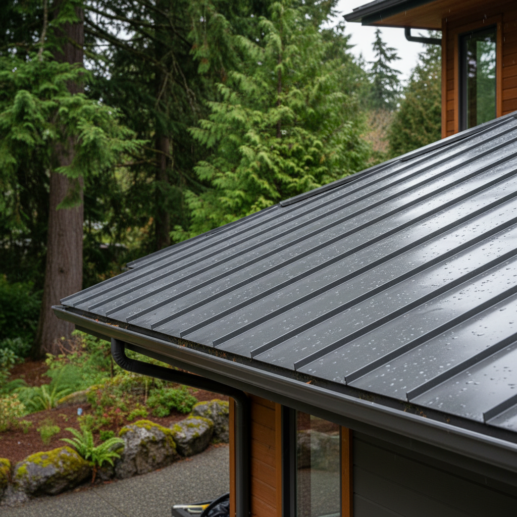 Completed metal roofing work at a residential property in Mercer Island, WA