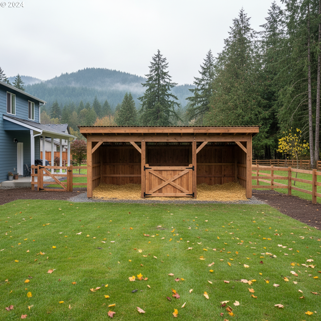 Completed livestock shelters work at a residential property in Renton, WA