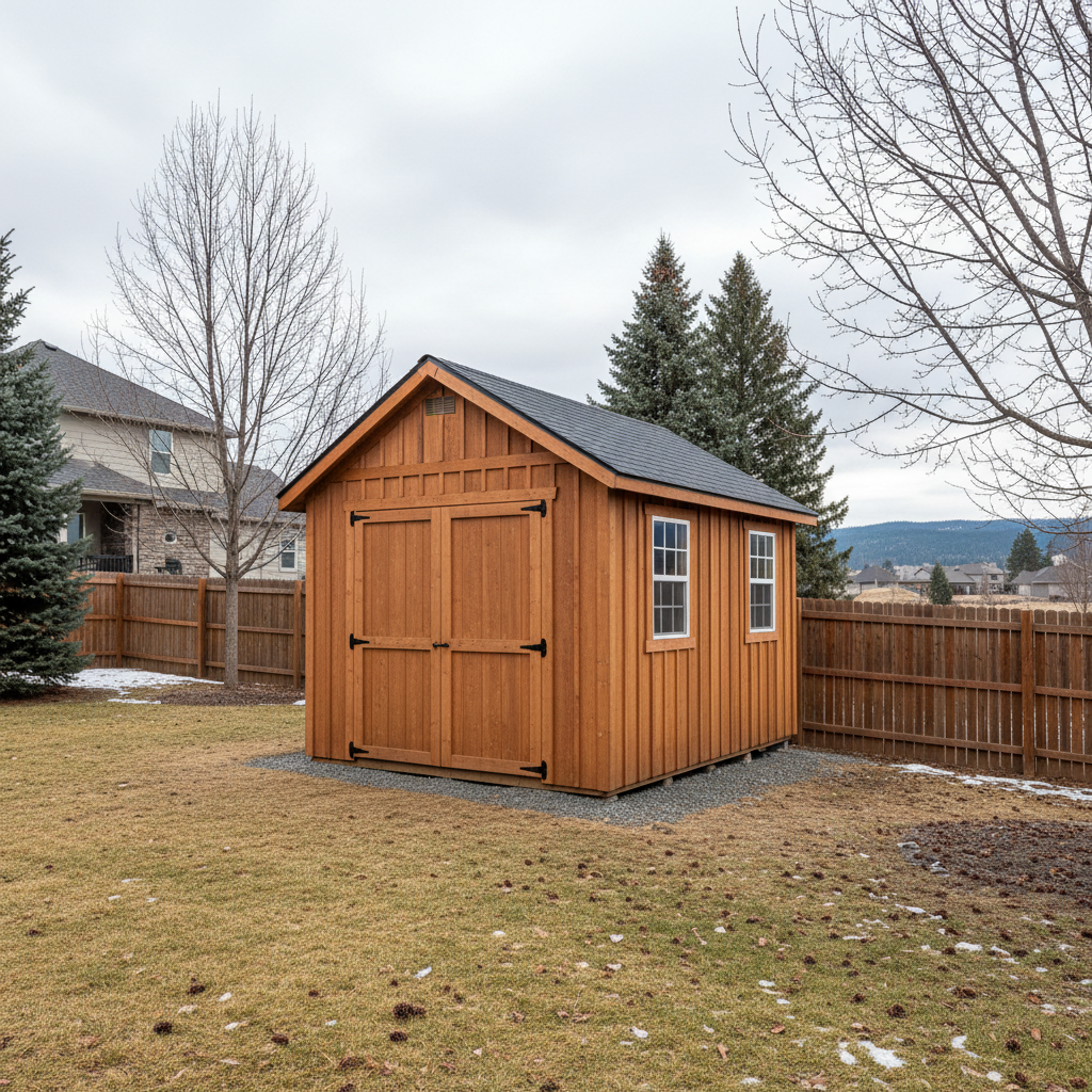 Completed storage sheds work at a residential property in Spokane, WA
