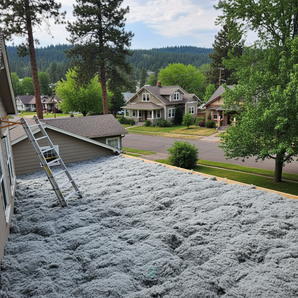 Completed attic insulation work at a residential property in Spokane, WA