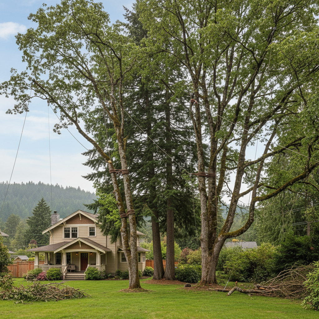 Completed tree cabling and bracing work at a residential property in Bremerton, WA