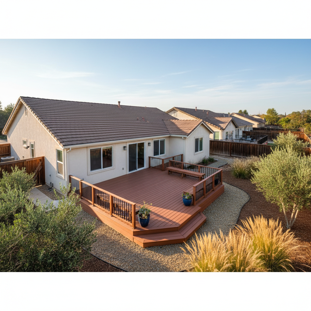 Completed composite decks work at a residential property in Modesto, CA
