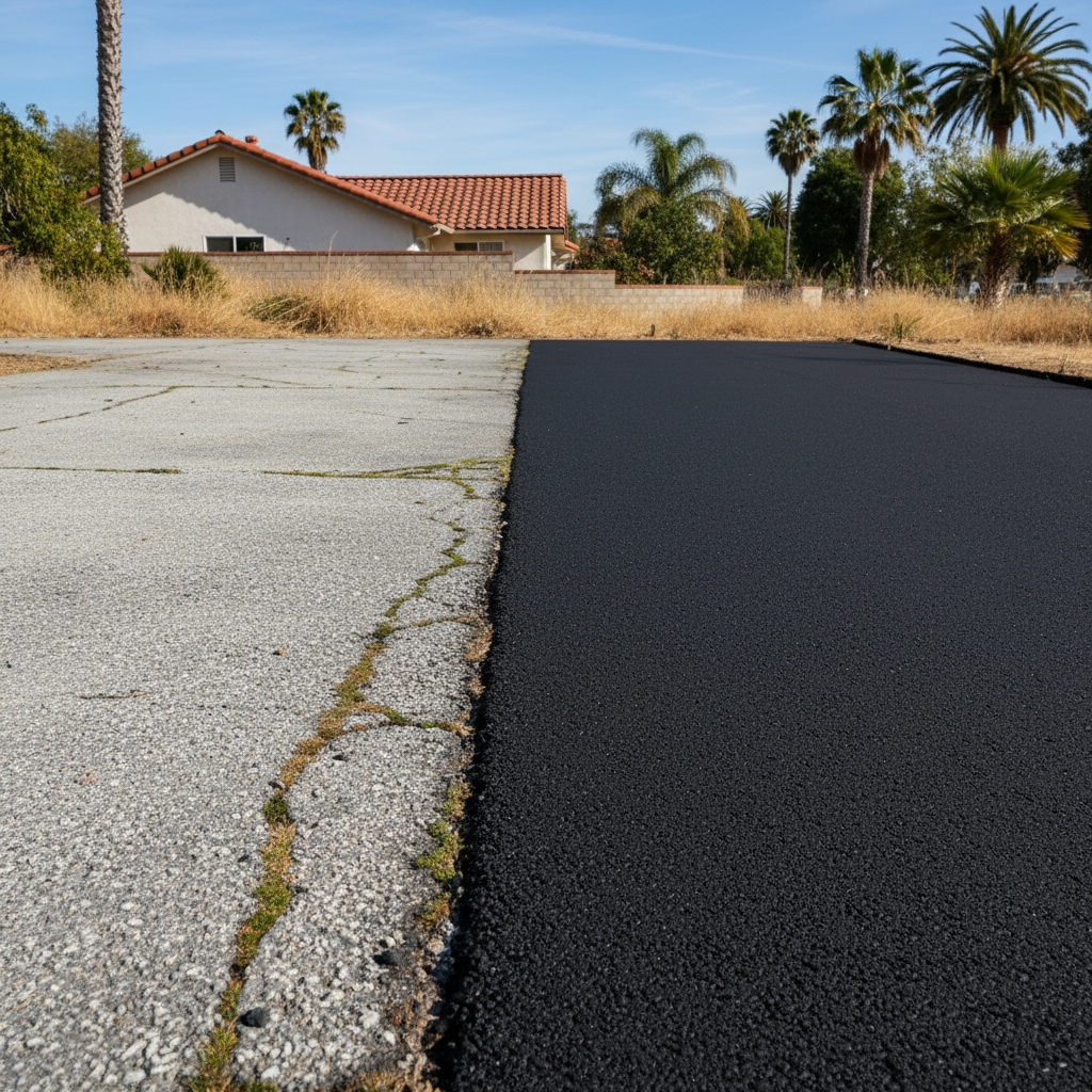 Completed asphalt paving work at a residential property in Los Angeles, CA