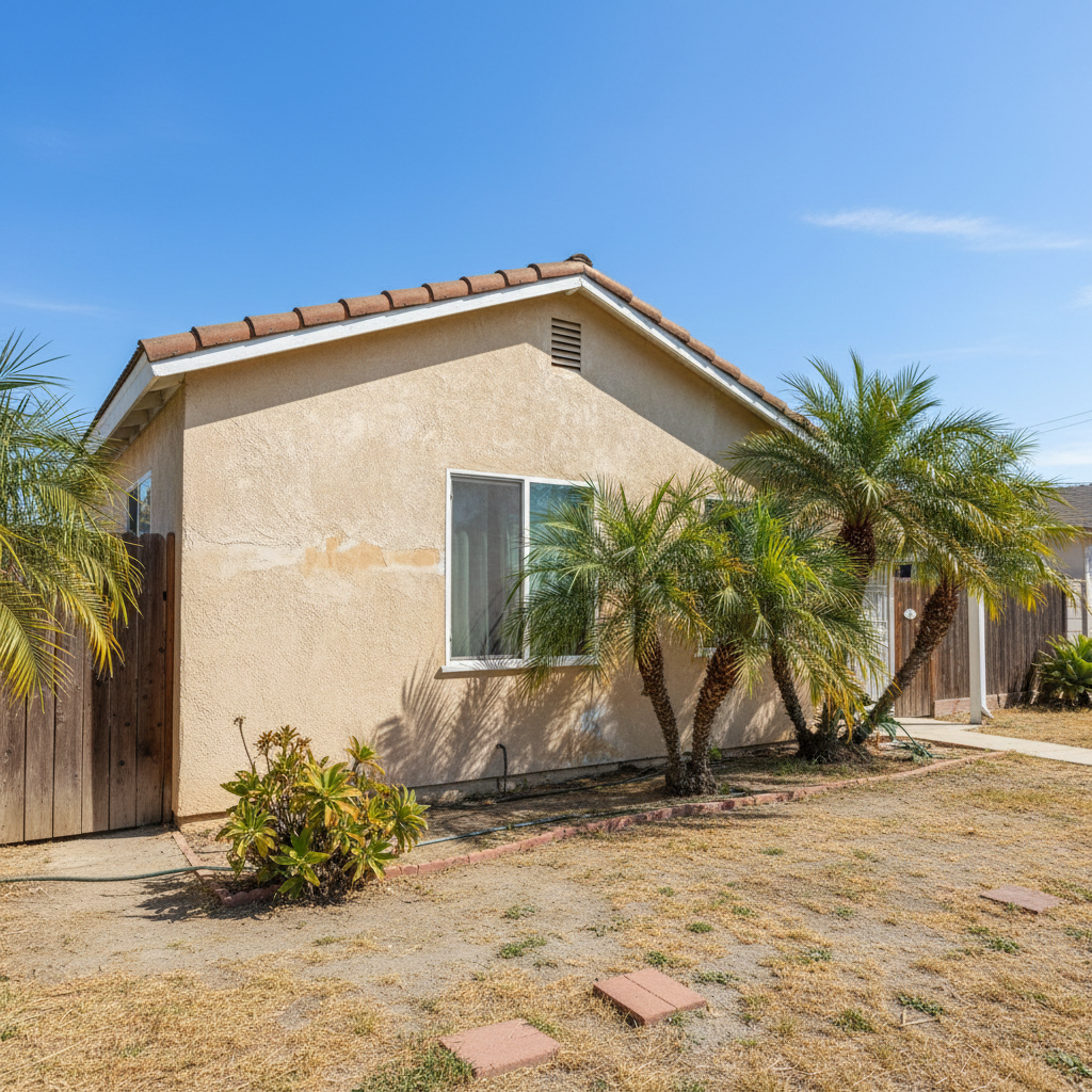 Completed stucco repair work at a residential property in Downey, CA