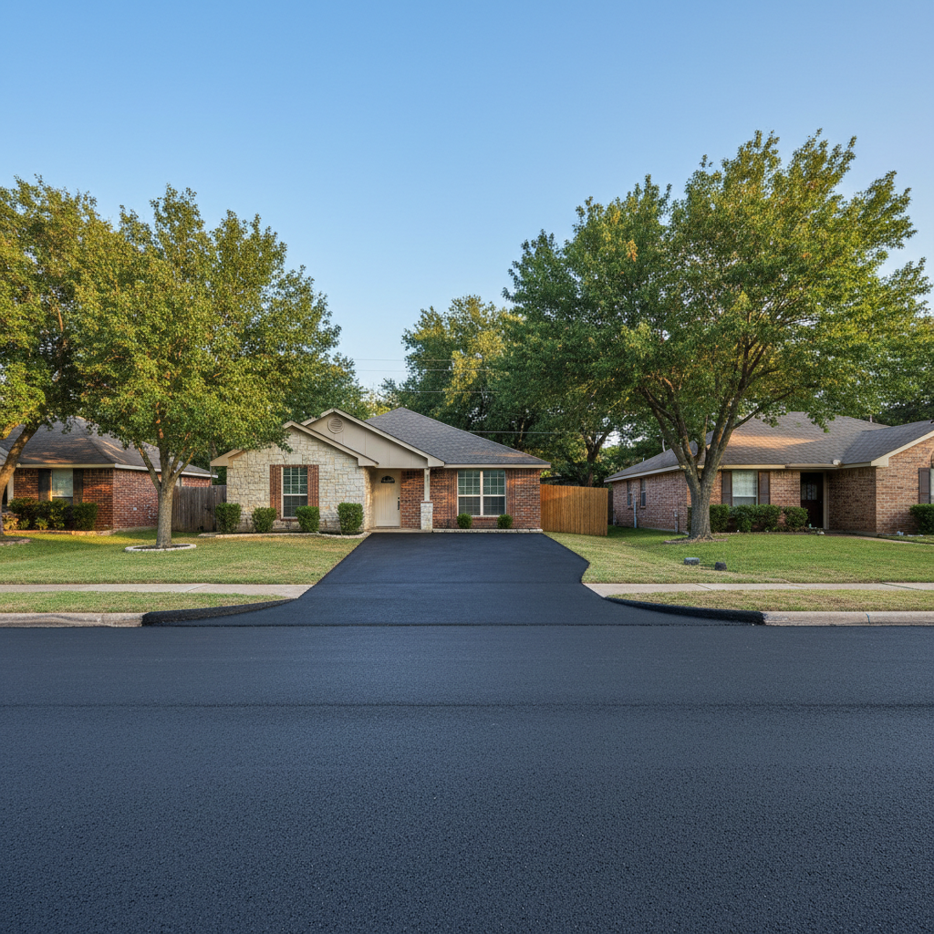 Completed asphalt paving work at a residential property in Irving, TX