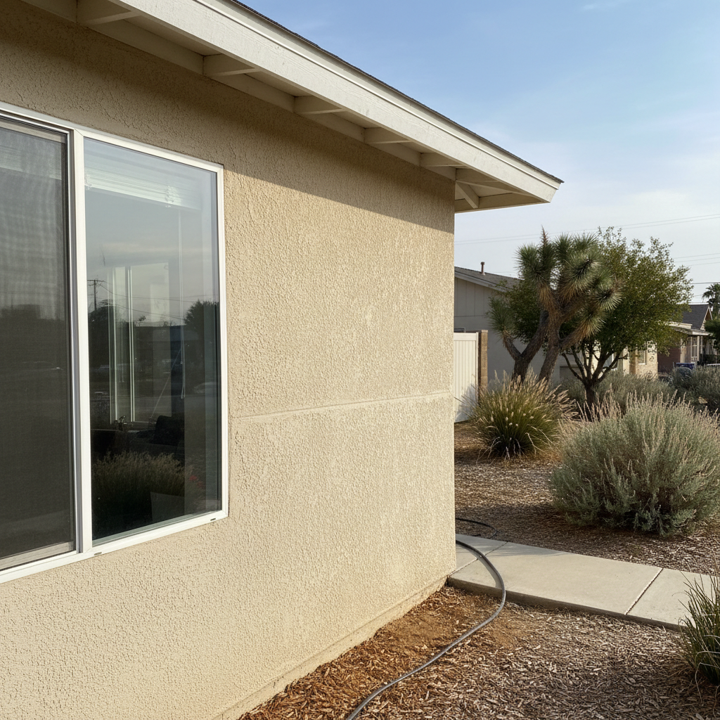 Completed stucco repair work at a residential property in Lancaster, CA