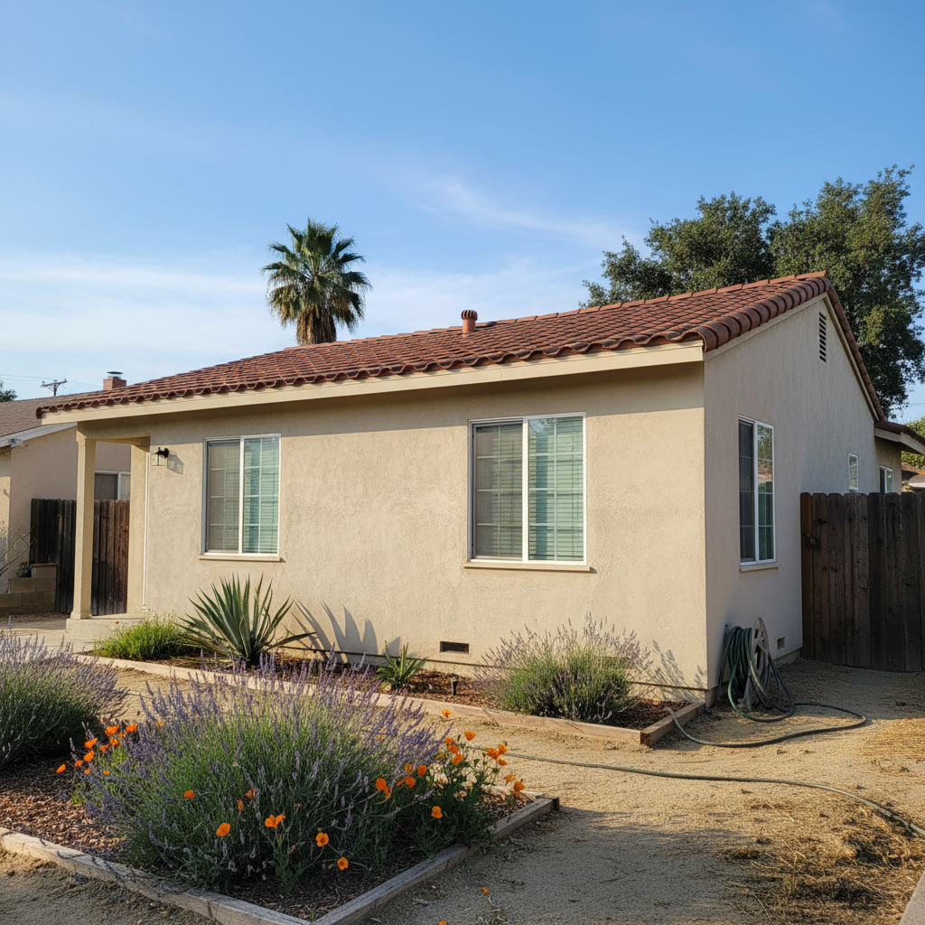 Completed stucco removal work at a residential property in Walnut, CA