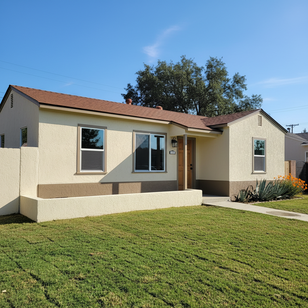 Completed stucco painting work at a residential property in Visalia, CA