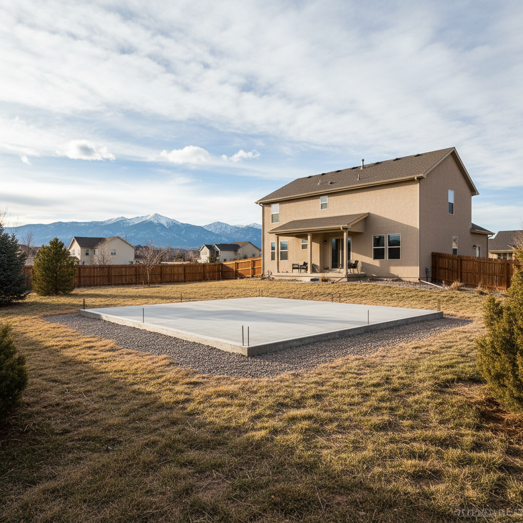 Completed shed foundation work work at a residential property in Parker, CO