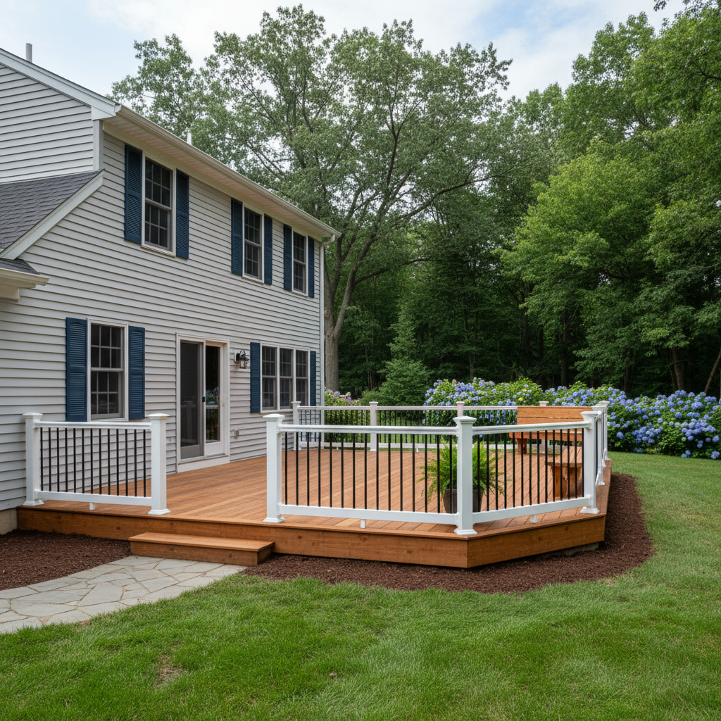 Completed deck railing installation work at a residential property in Bristol, CT