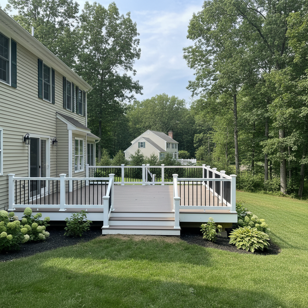 Completed trex decks work at a residential property in Bristol, CT