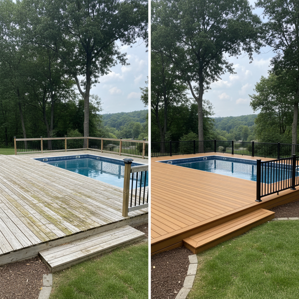 Completed pool decks work at a residential property in Bristol, CT