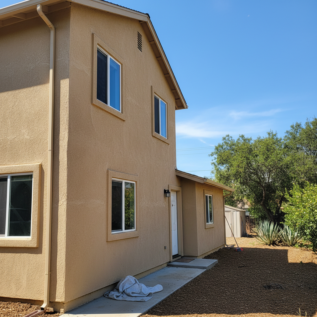 Completed stucco installation work at a residential property in Claremont, CA