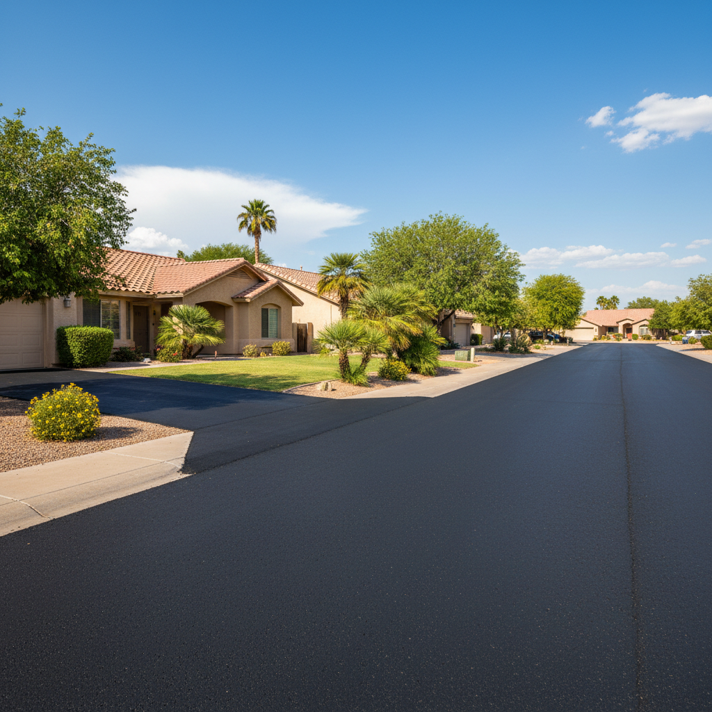 Completed asphalt paving work at a residential property in Tempe, AZ