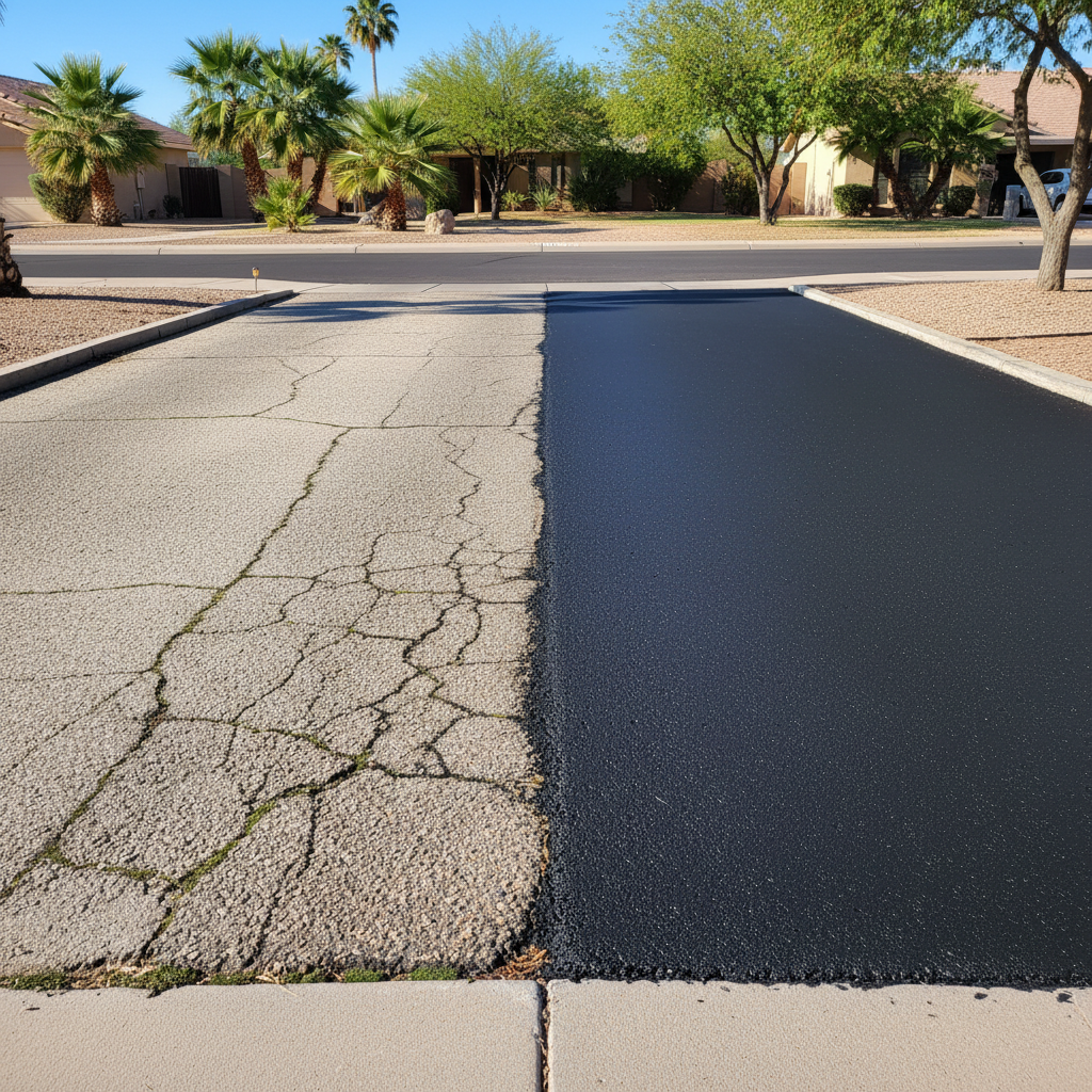Completed asphalt paving work at a residential property in Mesa, AZ