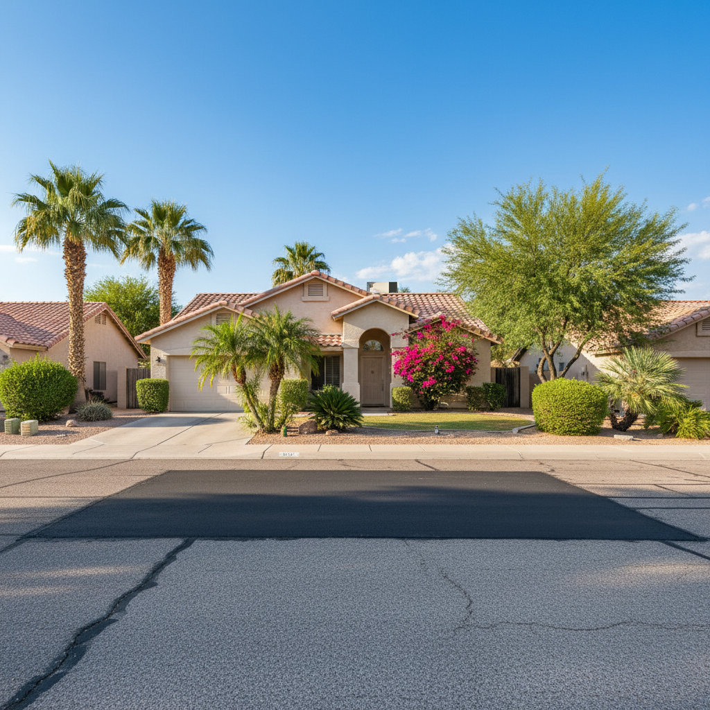 Completed asphalt patching work at a residential property in Chandler, AZ