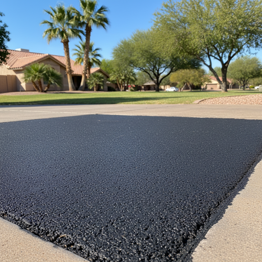Completed asphalt patching work at a residential property in Mesa, AZ