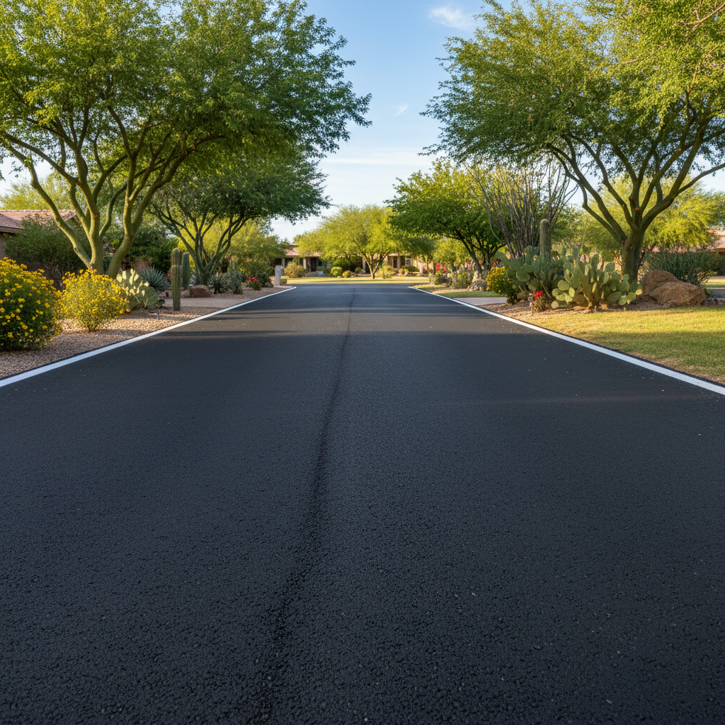 Completed asphalt striping work at a residential property in El Mirage, AZ