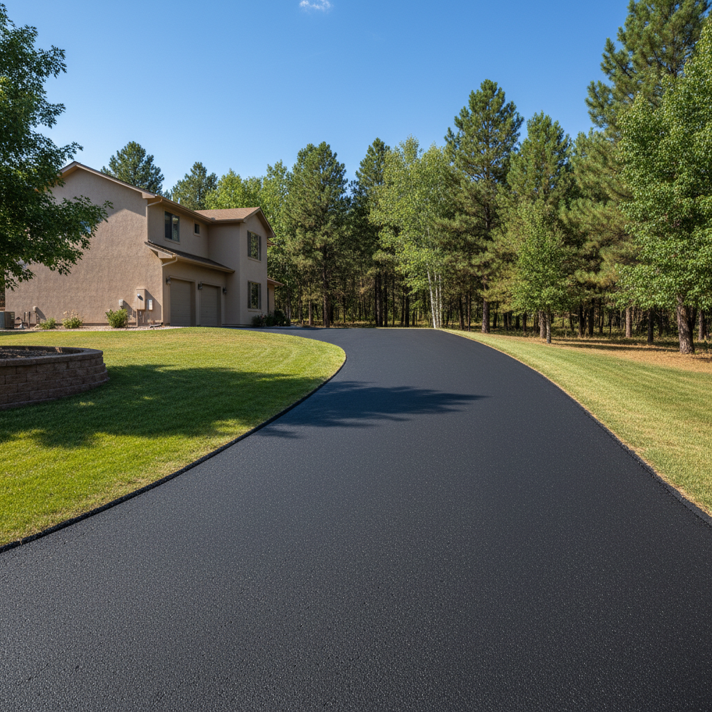 Completed asphalt sealcoating work at a residential property in Flagstaff, AZ