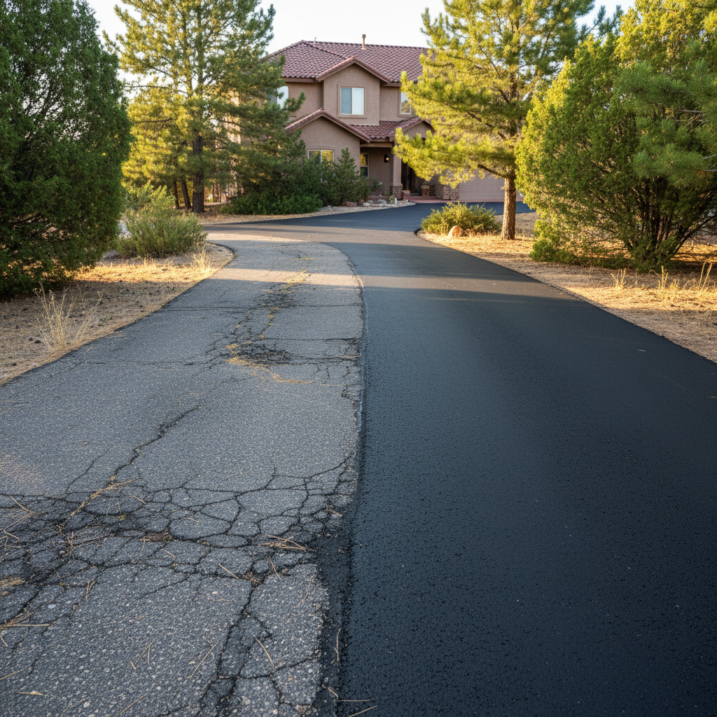 Completed asphalt paving work at a residential property in Flagstaff, AZ