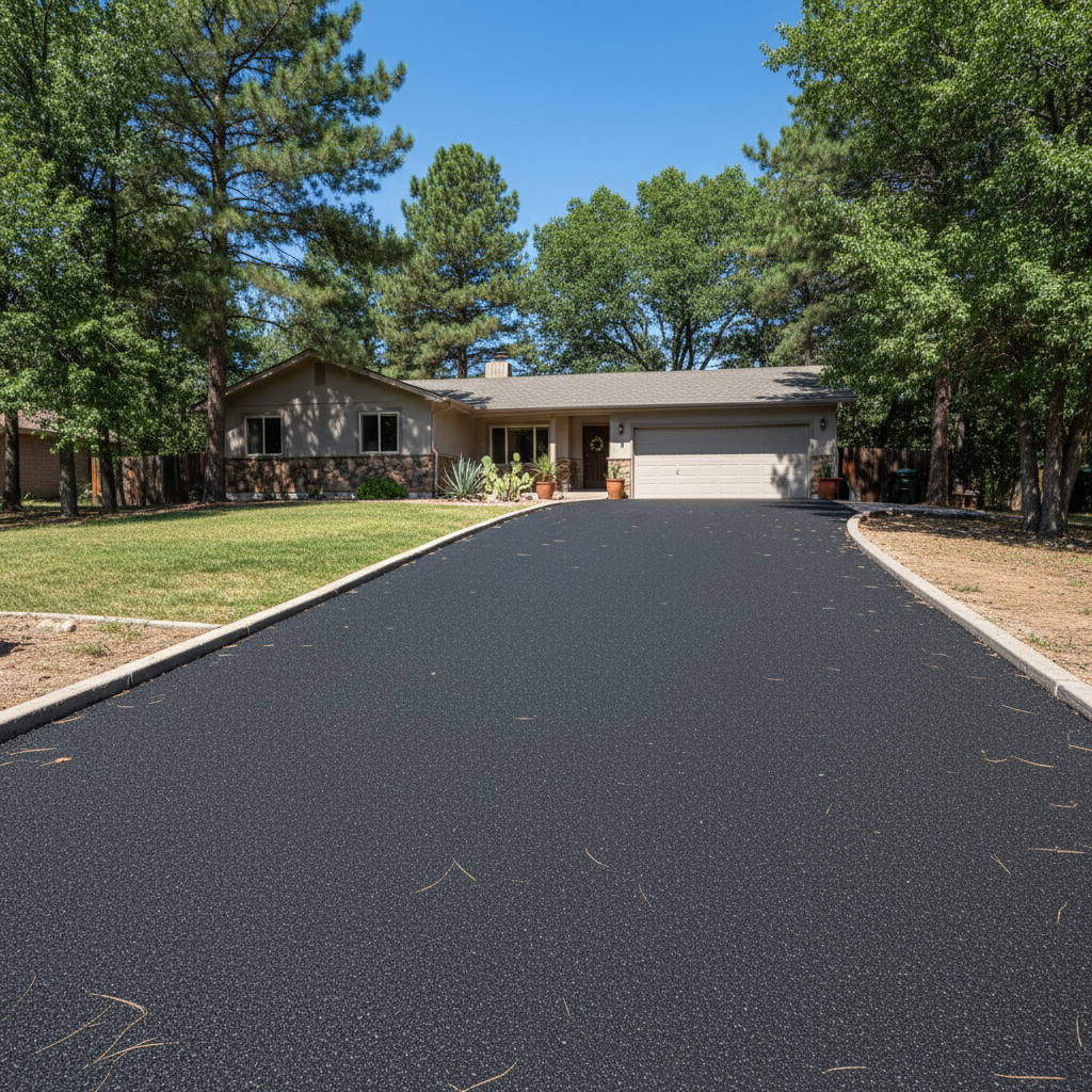 Completed driveway paving work at a residential property in Flagstaff, AZ