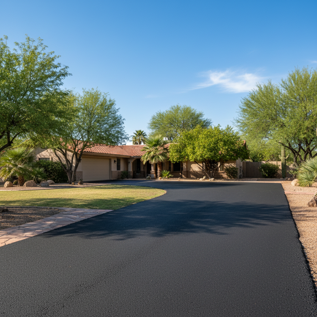 Completed driveway paving work at a residential property in Mesa, AZ