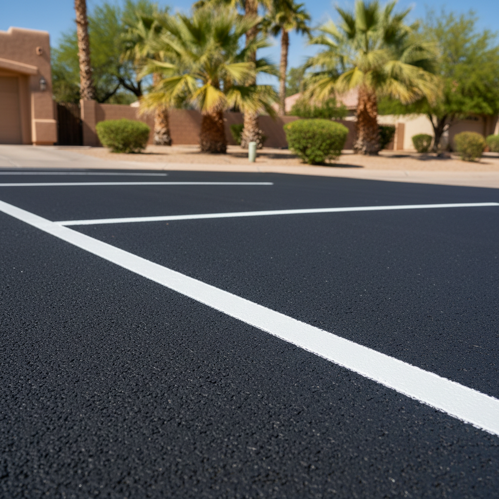 Completed asphalt striping work at a residential property in Mesa, AZ